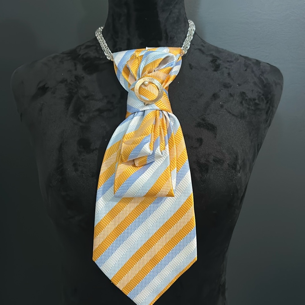 Striped Yellow and Blue Women's Scarf - Picture 2 of 2